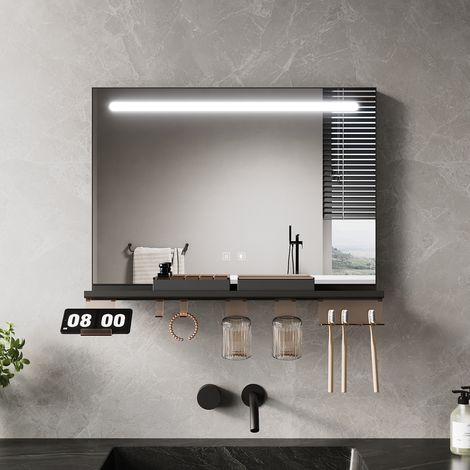 ELEGANT Anti-Fog LED Bathroom Mirror with Storage Shelf, 3 Color Lighting and Adjustable Lighting, 700×500, Top Light Strip (1/5)