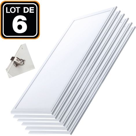 Lot 6 Dalles LED 40W PMMA 120x30 Blanc Froid 6000k + 6 Kits Clips