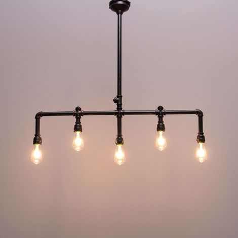 Kosilum – Suspension industrielle cuivre 5 lumières E27 – Longueur 98 cm – Design rétro vintage pour table – Éclairage homogène chaleureux (1/5)