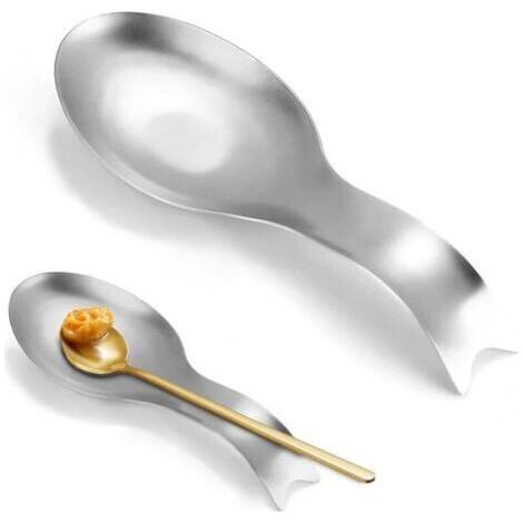 Repose-cuillère en acier inoxydable pour cuisinière & plan de travail – Support de grandes ustensiles pour cuillères, spatules & louches – Antirouille & passe au lave-vaisselle (argenté) (1/4)
