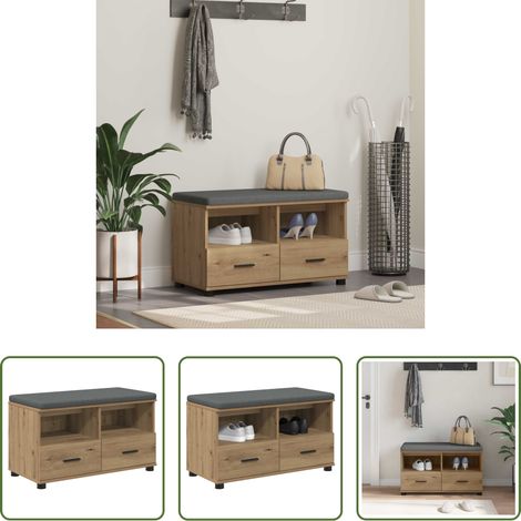 vidaXL Sitzbank - Flurbank mit Kissen mit Regal Artisan-Eiche 80 x 38 x 46 cm (1/5)