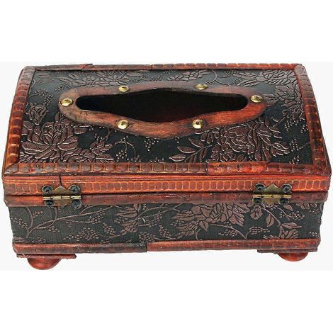 Boîte à mouchoirs en bois à motif d'anneaux en cuivre style rétro vintage : Rouge rétro (1/5)