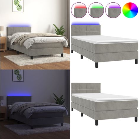 Sommier à lattes de lit et matelas et LED Gris clair 90x190 cm - Lit Plateforme - Lit Velours - Lit Avec Éclairage Led - Lit Design - Lit Double - Home & Living (1/5)