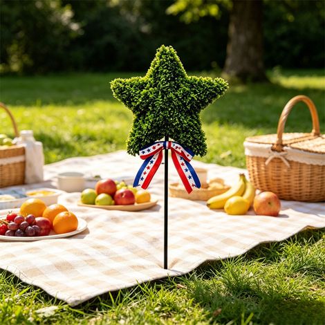 Nouvelle plante artificielle verte en forme d'étoile à cinq branches, décoration de nœud papillon pour la fête de l'Indépendance, à insérer dans le sol d'un jardin extérieur ou d'une cour. (1/5)