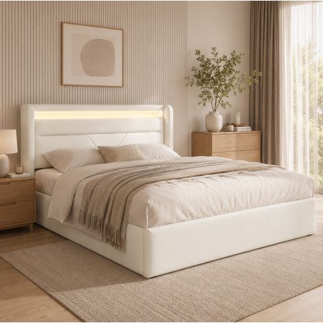 letto contenitore 140x200 LED bianco PU stile moderno HAVRYA (1/5)