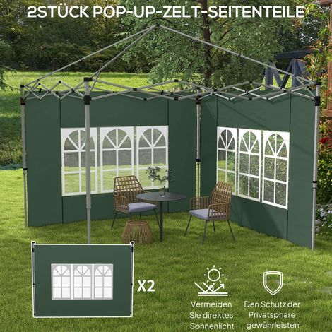 Lot de 2 parois latérales pour tonnelle 3x3/3x4 m, écran de côté avec fenêtre, imperméable, vert (1/4)