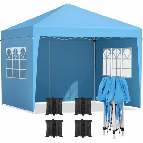 Tonnelle pliante 3x3 m avec toit, tente de terrasse, abri de réception, tonnelle imperméable, abri solaire, idéale pour divers événements (Bleu)