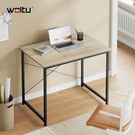 WOLTU Escritorio moderno de madera y negro con estante