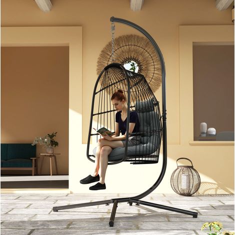 Sillón colgante plegable con cojín gris oscuro OKMYHOME (1/5)