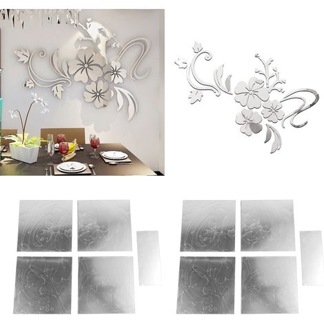 Vinilo decorativo de pared con efecto espejo acrílico 3D (2 juegos) – Decoración de pared innovadora con flores de ratán para la sala de televisión. (1/5)