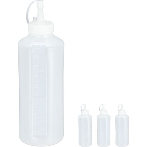 24 x Quetschflasche, 1000 ml, für Saucen, Spritzflasche zum Befüllen, Squeeze Flasche, Kunststoff, Saucenflasche, klar (1/5)