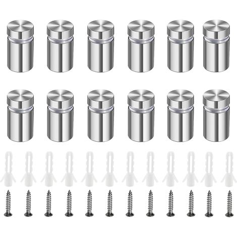 12 Pièces Entretoise de Verre, 12×20 MM Acier Inoxydable Vis Clous Standoff Vis D'écartement Fixations Pour Panneaux Pour Montage et Fixation en Verre Miroir (1/5)