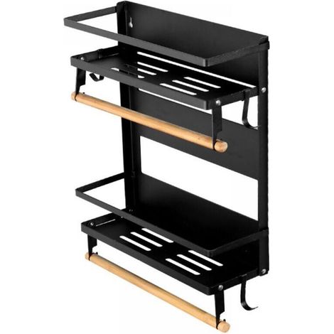 Étagère magnétique pliable pour réfrigérateur, porte-épices mural multifonctionnel, compatible avec les réfrigérateurs et les murs de cuisine - 40 x 32 x 30 cm - Noir