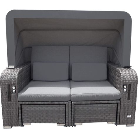 HOME DELUXE - Strandkorb HOLBY - 160 x 69 x189 cm - per Gasdruckfeder herausfahrende Sitzplätze I Gartenliege Louneginsel Volllieger  Strandkorb Vollieger Zweisitzer Sonnenliege