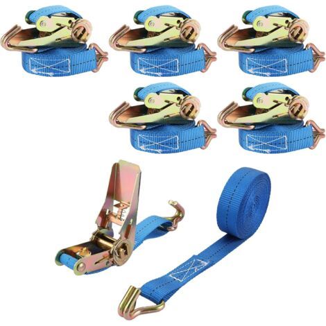 6 Pièces Sangle à Cliquet, 5m x 25mm, Polyester, Crochets en J, 800kg, pour Camion, Moto, Cargaison (1/5)