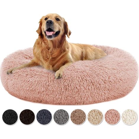 Rundes Hundebett Donut, flauschiges Haustierkissen, waschbar, rutschfest, Rosa 80x80cm