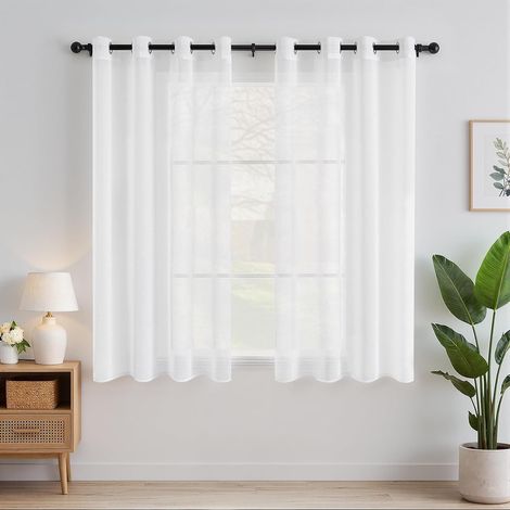 Couleur Pure Voile de Fenêtre Transparent Lisse Panneaux Rideau Élégant pour Chambre Salon 2 Panneaux 140x145cm Blanc (1/5)