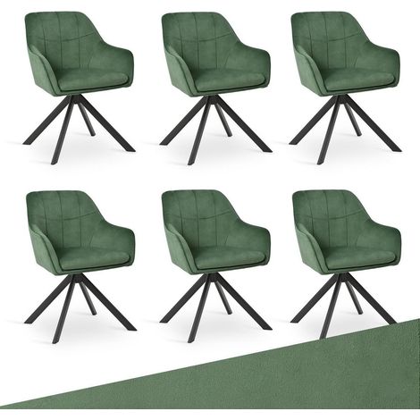 6er Set Drehstühle Esszimmer Samt Grün mit Armlehne, drehbar, Metallbeine (1/5)