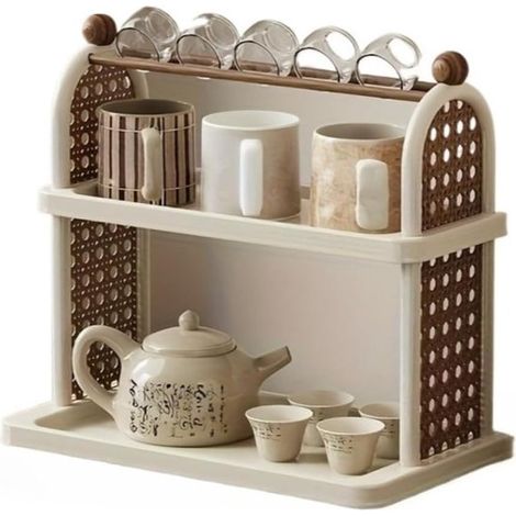 Étagère à épices à 3 niveaux, organiseur de rangement pour café et tasses, étagère de comptoir pour cuisine, salle de bain et bureau, blanc (1/5)