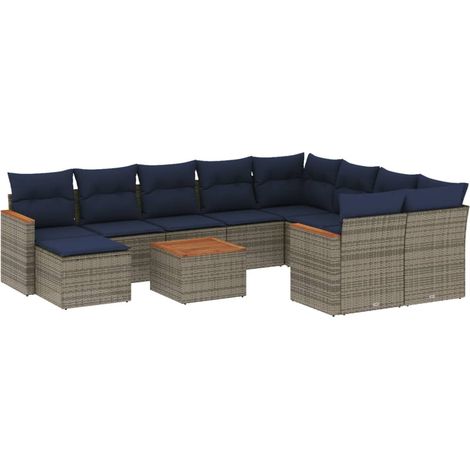 Maison Exclusive - Set Divani da Giardino 11 pz con Cuscini Grigio in Polyrattan (1/5)