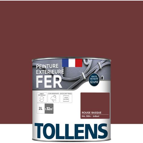 Peinture fer extérieure 2 en 1 - Ultra Résistante, séchage rapide et antirouille - TOLLENS - Brillant - Rouge Basque - 2L = 32m2 (1/5)