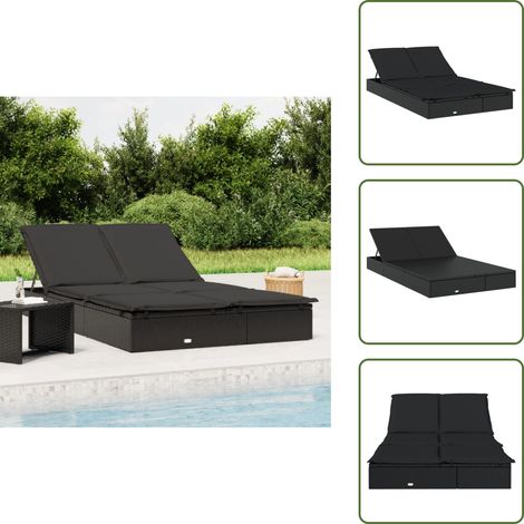 Chaise longue à 2 places avec coussins noir résine tressée - Transat - Chaise Longue - Salon De Jardin - Mobilier Extérieur - Bain De Soleil (1/5)