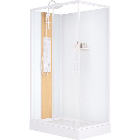 Cabina doccia idromassaggio rettangolare in bambù composito Installazione reversibile Bianco opaco L120 x l80 x H225 cm - VITUNA