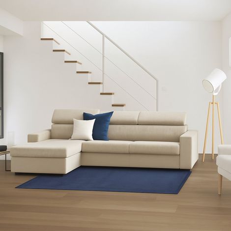 Dmora - Sofá fijo Dcisc, Sofá de esquina, 100% Made in Italy, Sofá de salón con chaise longue, en tela acolchada - Península contenedor izquierda, con reposabrazos delgados, Cm 260x95h85, Beige (1/5)