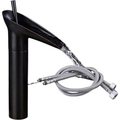 Robinet de lavabo de salle de bain, mitigeur cascade, mitigeur d'évier réglable eau chaude et froide, noir