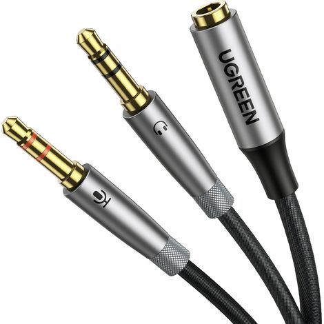 Câble répartiteur AUX 3,5 mm femelle vers casque et microphone mâle, 20 cm, noir (1/5)