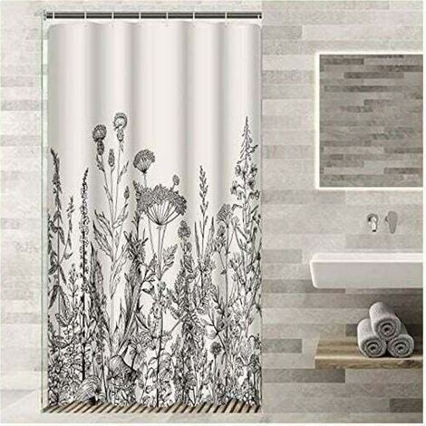 Duschvorhang „Camper Stall Floral Border“ (90 x 180 cm) mit Kräuter- und Wildblumenmuster, Vintage-Gravur, wasserdichtem Polyestergewebe, inklusive Haken (1/4)