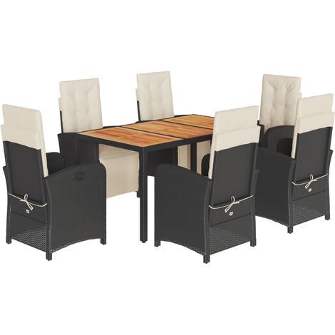 Ensemble à manger de jardin coussins 7pcs Noir Résine tressée (1/5)