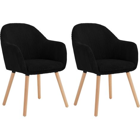 WOLTU 2x Sillas de Comedor Sillas de Cocina Giratorias con Patas de Metal para Comedor. Asiento de Pana. Patas de Madera. Negro