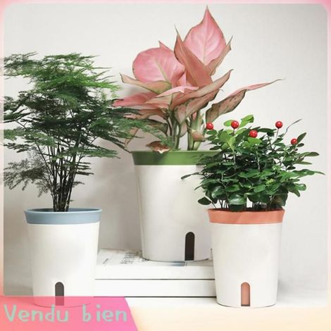 Garosa Pot de fleur Pot à arrosage automatique taille L, jardinière en plastique empilable bleue avec trous de piscine essence (1/4)