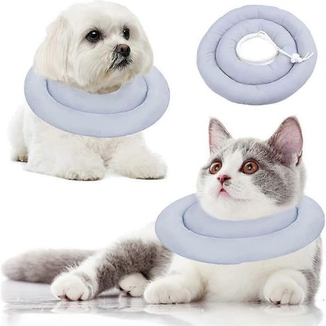 Collier conique pour chat, collier de convalescence souple et réglable pour chaton et chiot après une intervention chirurgicale, collier de protection anti-léchage (bleu gris - S) (1/5)