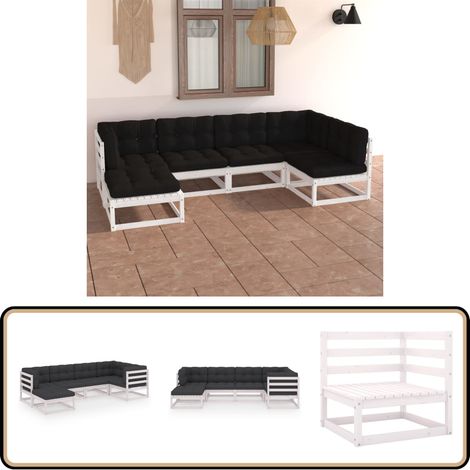6-tlg. Garten-Lounge-Set mit Kissen Massivholz Kiefer - Garten Lounge Set - Kiefernholzmöbel - Outdoor Möbel - Gartenmöbel - Loungemöbel