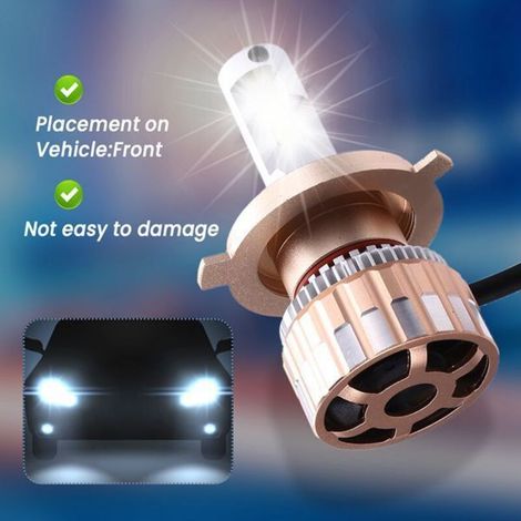 1 paire. Couleur : Or. Matériau : Alliage d'aluminium. Phares de voiture à LED 130 W, feux de croisement et de route intégrés, H4.