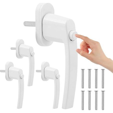 4 Poignées de Fenêtre Verrouillables pour Sécurité Enfant, Bouton de Fenêtre avec Cylindre de Pression, Facile à Installer, Aluminium Blanc Poignée de Fenêtre pour Fenêtres, Balcons et Terrasses (1/5)