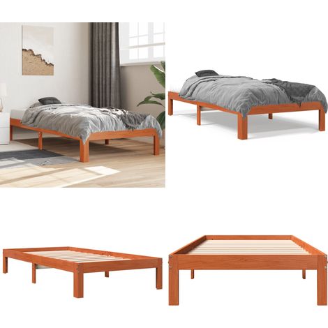 Massivholzbett ohne Matratze Wachsbraun 100x200 Kiefernholz - Bettrahmen - Massivholzbette - Kiefernbett - Holzbetten - Doppelbett - Home & Living (1/5)