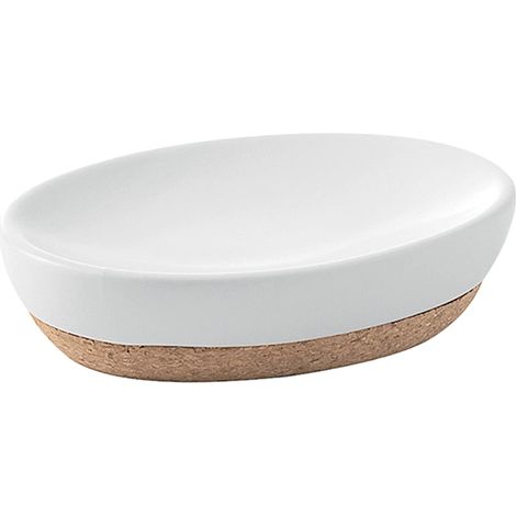 Gedy G-Canberra saponetta, Misure e Peso: 3X13X9,5 CM & 0,184 kg, Porta Sapone Solido Realizzato in Ceramica e Sughero Finitura Bianca, Design R&S, 2 Anni di Garanzia, Unica (1/4)