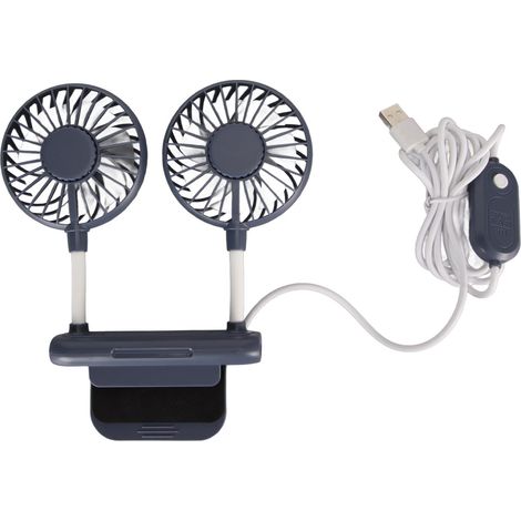 Ventilateur d'ordinateur à pince, 2 têtes, 3 vitesses, câble USB de 2 m, silencieux et compact, bleu, idéal pour un usage domestique ou un bureau. (1/5)