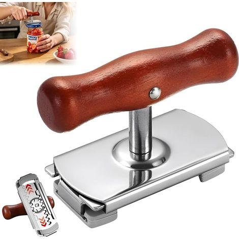 [Verbessertes Modell] Extra dicker Edelstahl-Glasöffner, verstellbarer Schraubdeckelöffner mit Silikon- und Holzgriff, leicht zu öffnen für Senioren, Flaschenöffner und (1/5)