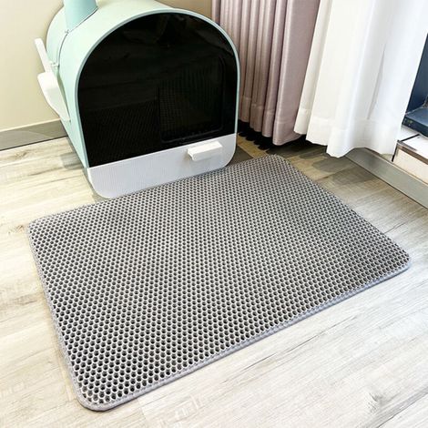 Tapis de litière pour chat gris 3030CM1 EVA double couche nid d'abeille tapis de piège à litière pour chat tapis de litière pour chat antidérapant (1/5)