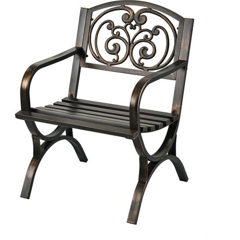 Silla de jardín Relaxdays, con reposabrazos, extra ancha, metal, sillón vintage, HBT: 85,5 x 60 x 56 cm, negro/bronce (1/5)