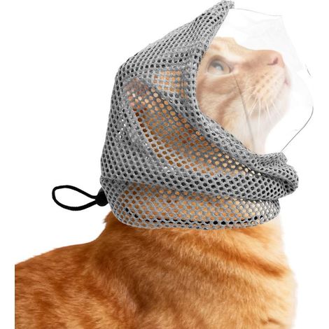 Muselière ajustable chat, masque transparent anti-morsure, protection respirante (taille M)