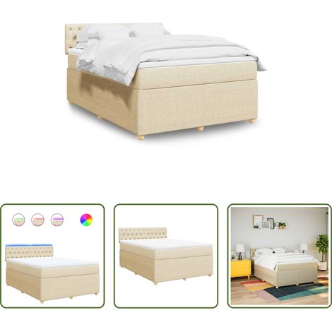 vidaXL Surmatelas -  Sommier à lattes de lit avec matelas Crème 140x200 cm Tissu (1/5)