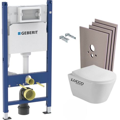 Pack WC Bati support Geberit + WC sans bride Lucco Avva + Abattant softclose + Plaque blanche + Set habillage (AvvaGeb3-sabo) (1/5)