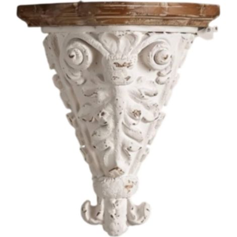 Wall Shelf, Console Shelf with Ornamental Carved Base featuring Scroll and Floral Motifs, Resin and Fir Wood, Suitable for, A3115 (1/5)
