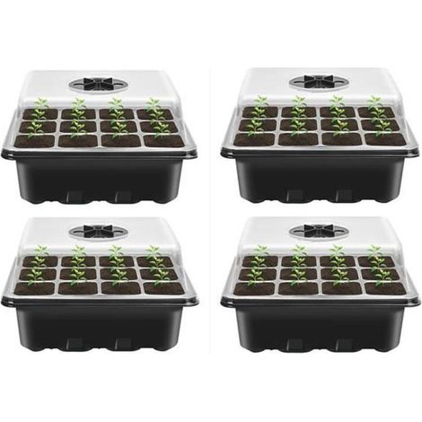 Mini Serre pour Semis - Non spécifié - Bac à Semis - 4 pcs - Plastique - Noir