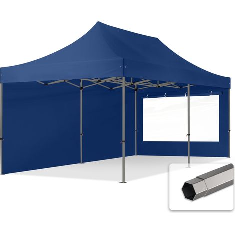3x6 m Faltpavillon, PREMIUM Stahl 40mm, Seitenteile mit Panoramafenstern, blau